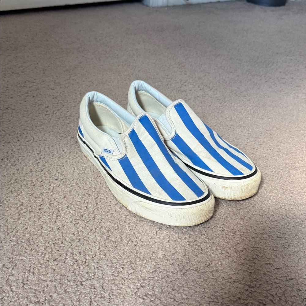 Vans Classic Blue and White Striped Slip-Ons